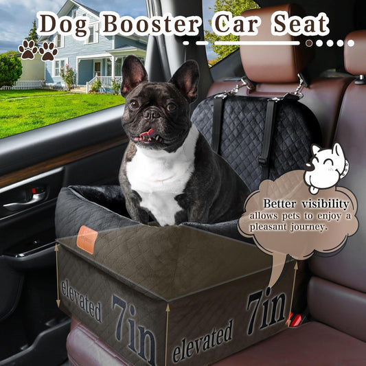 Dog Car Seat-Dog Booster Car Seat with 7''Interior Height,Pet Travel Car Seat with 2 Safety Leashes,Car Dog Seat Restraint Small/Medium Dog up to 35 lbs,Detachable Washable,Easy to Install(H-Black)