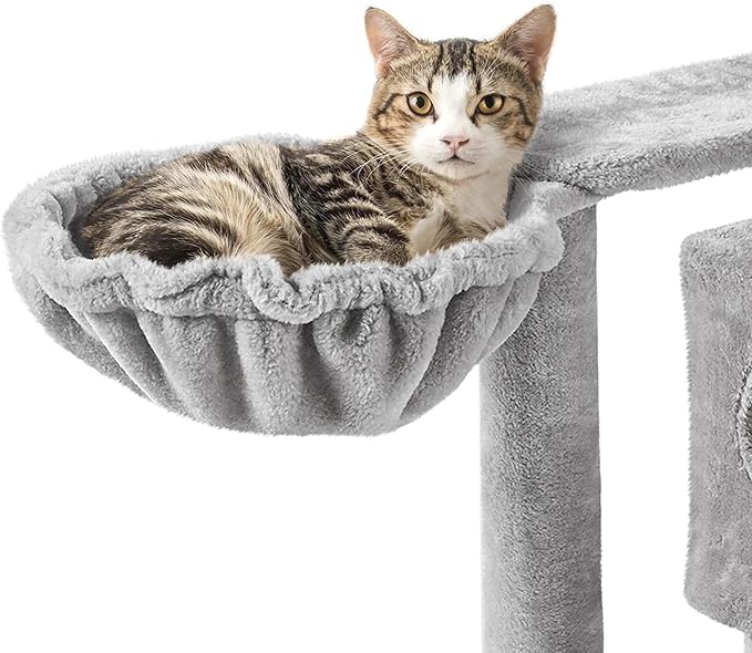 Topeakmart Cat Tree, 57 inches Multi-Level Cat Tree Tower with Scratching Posts, Cat Condo and Basket Kitten Activity Center, Light Gray