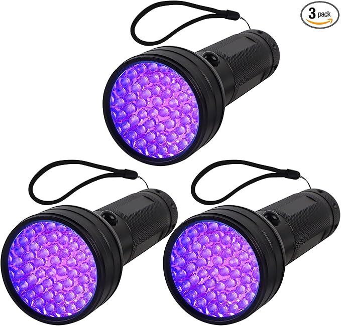 3 Pack UV Flashlight Black Light, 51 LED 395nm UV Light Pets Urine Detector, Dry Stains, Bed Bug, Detect Scorpions