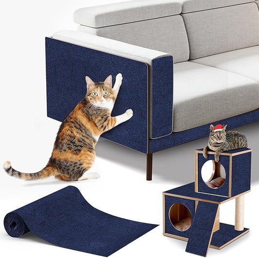 Cat Scratching mat Self-Adhesive, Trimmable Furniture Protector for Couch, Sofa, Wall & Cat Trees - Durable Scratch Pad with Nano Tape, DIY Climbing Carpet for Indoor Cats (Dark Blue, 23.6"x15.8")