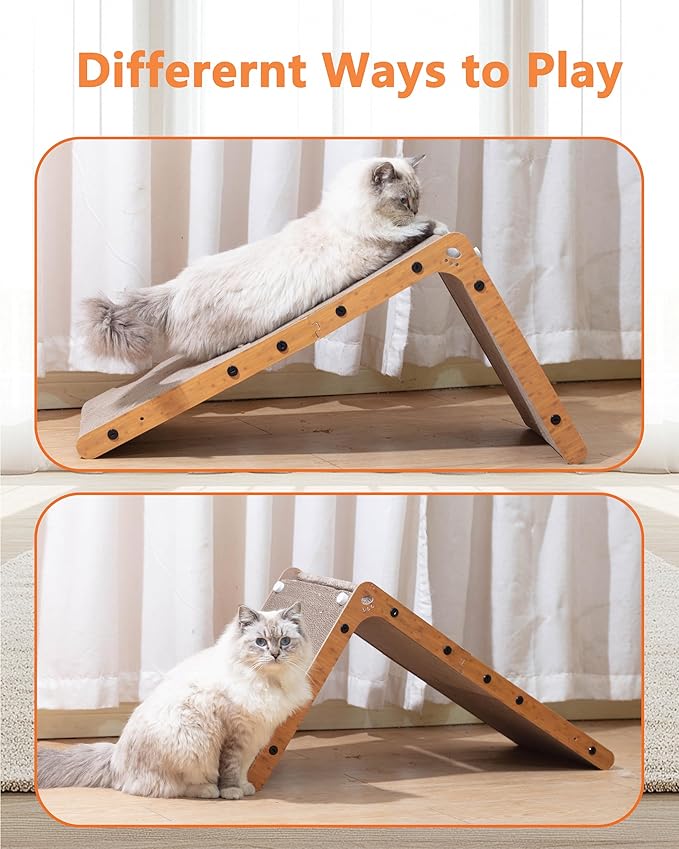 Megidok Cat Scratcher, 26.7" L Shape Cat Scratch,Vertical Cat Scratching Board,Cat Scratch Pad Wall-Mounted,Cats Scratching Cardboard with Ball Toy