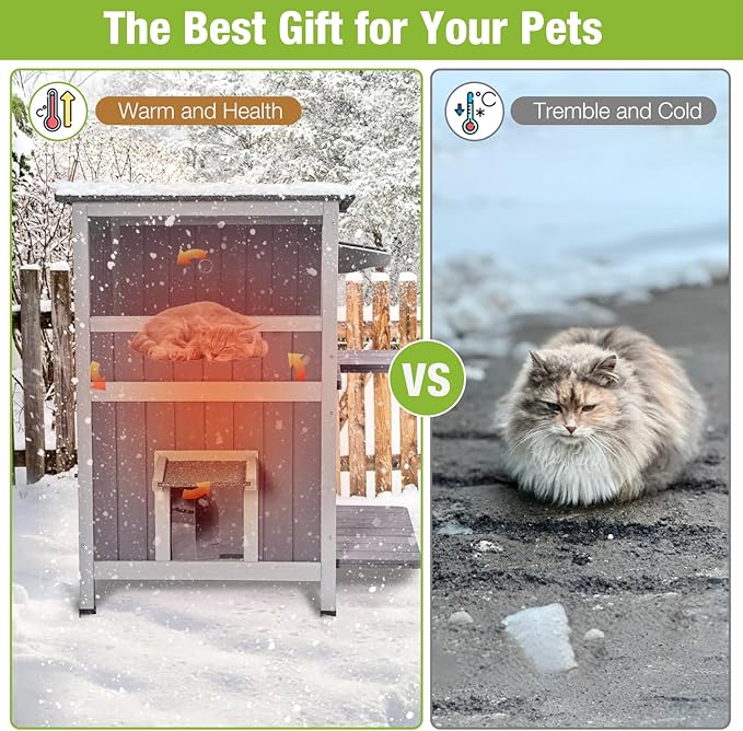 Cat House with Insulated Liner Feral Kitty Shelter Ourdoor & Indoor Cat Cage with Waterproof Roof, 2 Large Side Doors