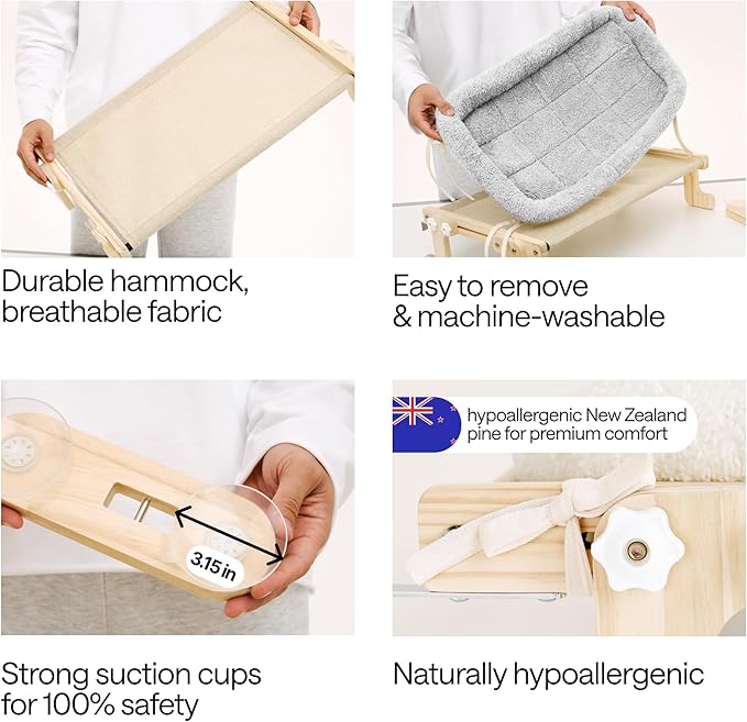 4-in-1 Elevated Cat Couch Bed – Holds 44 lbs – Secure Mount to Window, Sill, Bed, Floor – Removable Washable Plush Cushion – Cat Window Perch Indoor Sofa for Pets for Large Cats & Small Dogs