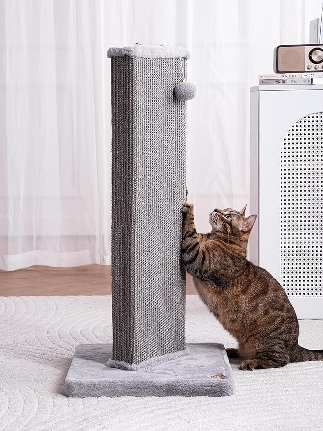 32.7" Tall Cat Scratching Post for Indoor Cats, Sisal Cat Scratcher Post with Hanging Ball