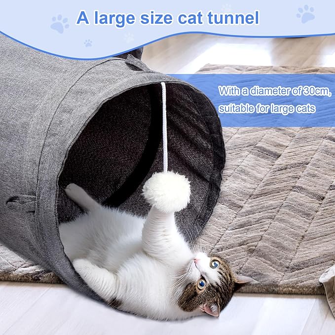 Ownpets Cat Tunnel Large 12 inch Diameter Sturdy Oxford Fabric Cat Tunnel Toy, Cactus Shape Collapsible Cat Tunnels for Indoor Cats,Interactive Peek Hole Pet Tunnel Tube with Cat Wand Toy