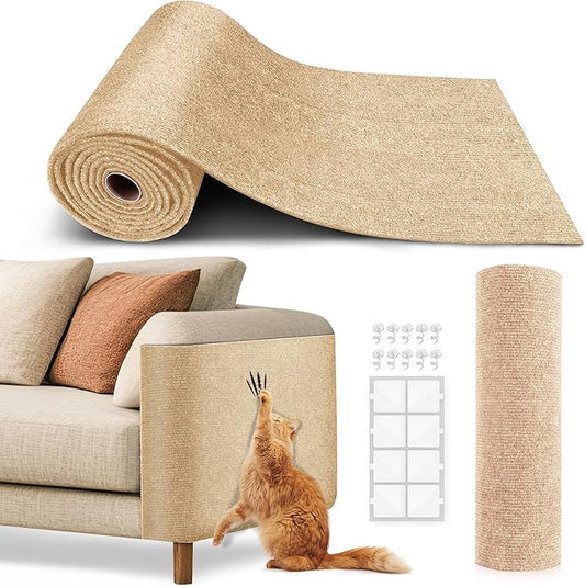 Cat Scratch Furniture Protector, Trimmable Self-Adhesive Carpet, DIY Climb Cat Scratcher Mat for Covering Cat Tower and Couch Protector from Cat Claws (78.7x15.8in Beige)