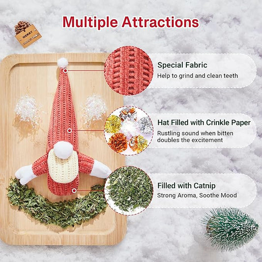 Potaroma Cat Toys 3 Pcs Catnip Crinkle Sound Santa Claus, Soft Durable Teething Material, Interactive Cat Kicker for Indoor Kitten Exercise 8.5 Inches for All Breeds