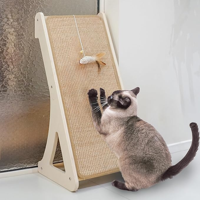Meeyoview Sisal Cat Scratcher, L Shape Cat Scratching Pad, Vertical Cat Scratch Ramp for Indoor Cats, Wall Furniture Protector with Catnip (Triangular Scratcher)
