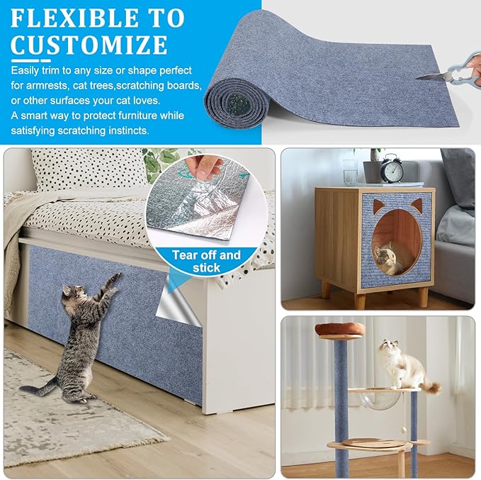 2 Pcs 78.7"x15.8" Cat Scratch Mat, Trimmable Self-Adhesive Carpet, DIY Climb Cat Scratcher for Furniture, Couch or Wall, Covering Cat Tree and Scratch Post Replacement Pad