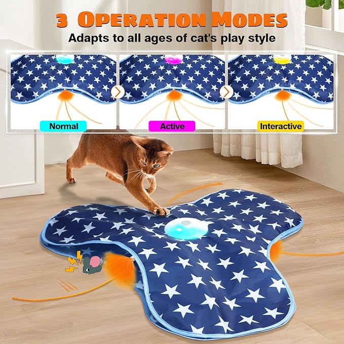 Cat Toys Interactive Hide and Seek with Chirping, Motion Activated Cat Exercise Catching Game Moving Concealed Feathers Hidden in Bag