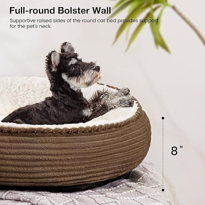 Love's cabin Round Donut Cat and Dog Cushion Bed, 25in Pet Bed for Small or Medium Dogs, Anti-Slip & Water-Resistant Bottom, Soft Durable Fabric Pet Beds, Washable Calming Cat Bed Brown Stripe