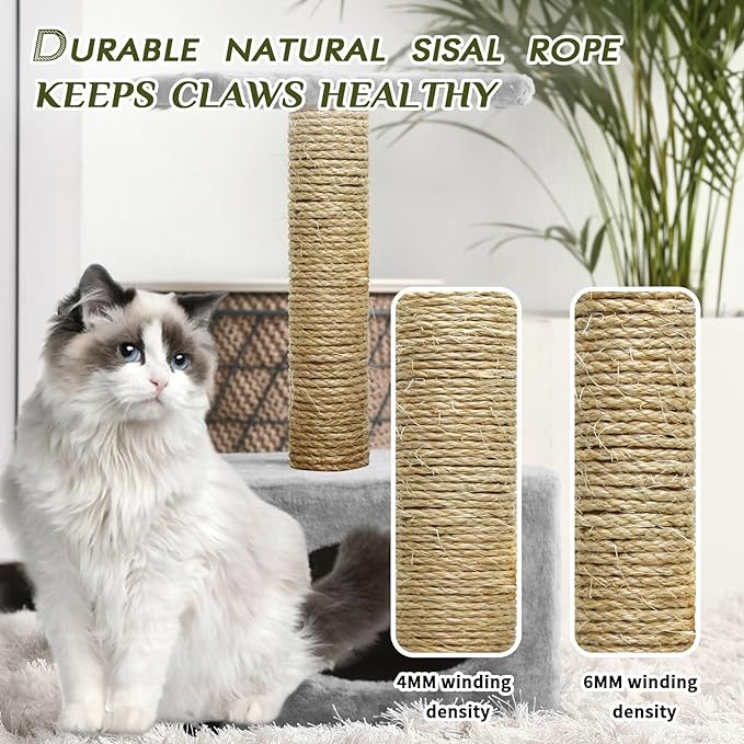 4mm Natural Sisal Rope, 164-Feet, for Cat Scratcher Repair and DIY Cat Tree, Replacement for Cat Scratcher, Make New Cat Toy, Wide Application, Length Choices