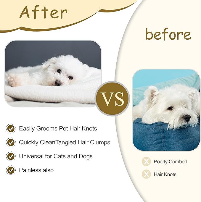 Upgraded Pet Knotting Comb Set – 2 Knotting Combs + 1 Shedding Comb + 1 Double-Sided Comb, Non-Slip Design, Detangling & Grooming Kit for Cats and Dogs