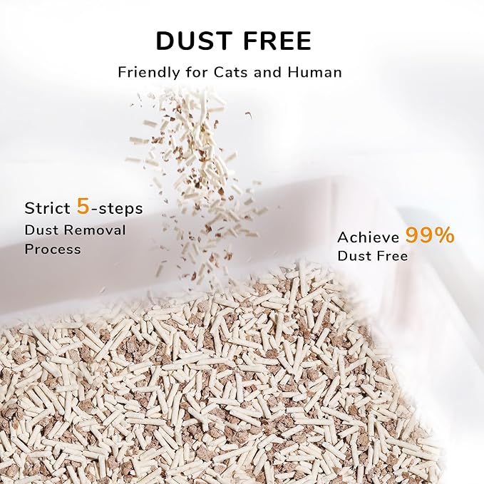 FUKUMARU Tofu Cat Litter, 12 LBS Clumping Cat Litter, Dust Free, Natural, Unscented, Flushable, Lightweight, Low Tracking, Mixed Apple Wood, 24/7 Odor Control, 6 lb x 2 Bags