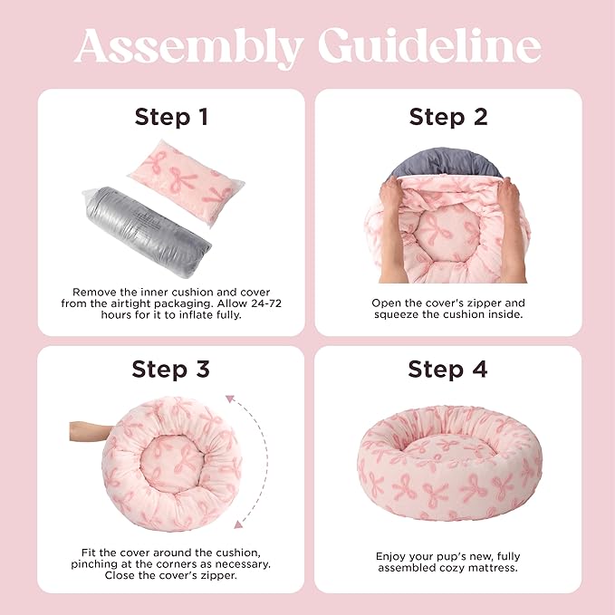 LE SURE Donut Large Dog Bed - Round Cat Beds for Indoor Anti-Anxiety Calming Pet Beds, Washable Cute Modern Beds with Teddy Sherpa Plush & Anti Slip Bottom, 36 Inch, Pink Taffy