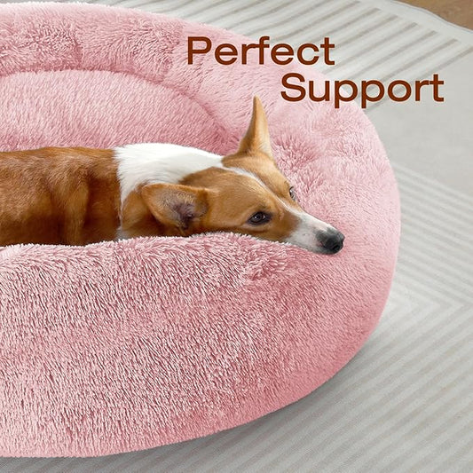 JOLLYVOGUE Dog & Cat Bed, Calming Anti-Anxiety Pet Bed for Small Dogs, Fluffy Donut Cushion for Small and Medium Pets (23")