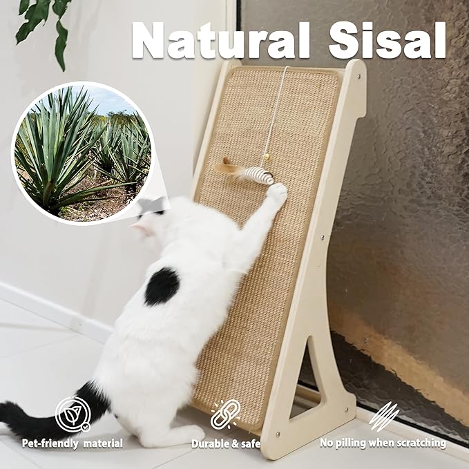 Meeyoview Sisal Cat Scratcher, L Shape Cat Scratching Pad, Vertical Cat Scratch Ramp for Indoor Cats, Wall Furniture Protector with Catnip (Triangular Scratcher)