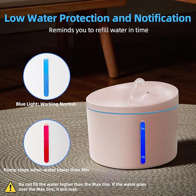 DOGNESS D06 Cat Water Fountain with Filter, Keep Water Fresh Automatic 3.2L Large Capacity Ultra Silent Removable Fresh Cat Water Dispenser for Dogs, Cats, Birds (3.2L Pink)