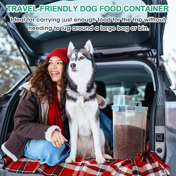 TBMax Pet Dog Cat Food Storage Container 5 to 7 lbs with Can Cover and Mixing Spoon, Airtight Bird Seed Container, Cat Food Storage Dispenser, Kibble Storage Dog Treat Bin -Light Blue