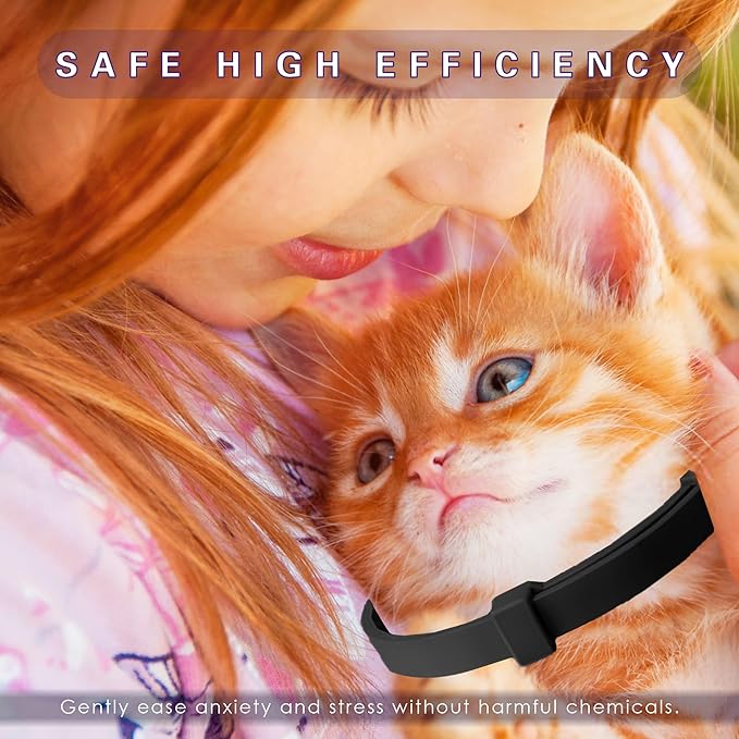 Simnice Calming Collar for Cats - 4 Pack, Adjustable Calming Collar for Cats - Pheromone Cat Collars for Anxiety & Stress Relief, Water-Resistant & Long-Lasting Effect (Black)
