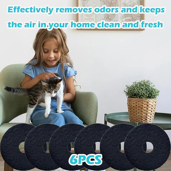 Cat Litter Box Replacement Filters for Lifewit Litter Box Cat, Activated Charcoal Filters Replacement to Absorb Odors and Litter Box Deodorizer for Hidden Enclosure Litter (6 Pack)