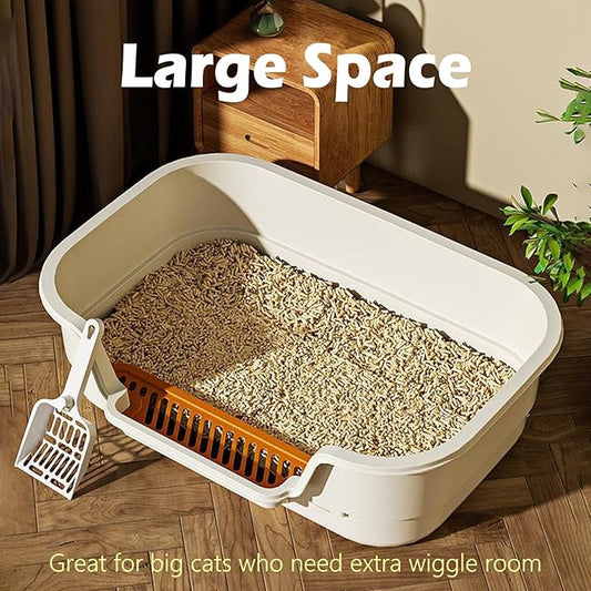Extea Large Cat Litter Box with High Sides,Cat Boxes for Indoor Cats,Cat Litter Pan for Kitty,Litter Box with Low Entry,Easy to Clean,Anti-Splashing,23.6" x15.7" x6.2" (Green)
