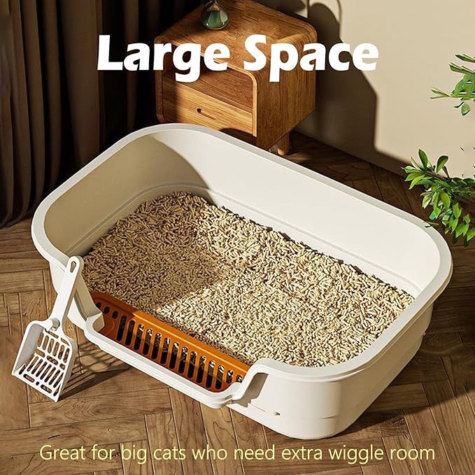 Extea Large Cat Litter Box with High Sides,Cat Boxes for Indoor Cats,Cat Litter Pan for Kitty,Litter Box with Low Entry,Easy to Clean,Anti-Splashing,23.6" x15.7" x6.2" (Grey)