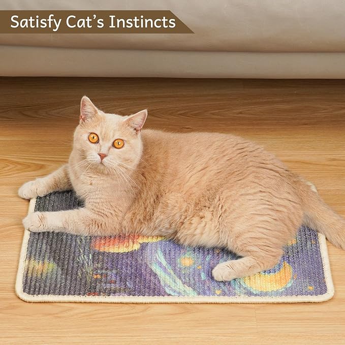 SOLDAY Sisal Cat Wall Scratcher 22x13 inch for Floor Wall Carpet Couch Furniture, Cat Scratching Posts with Velcro Tape, Anti Scratch Furniture Protector(Ginger Cat Stargazing)