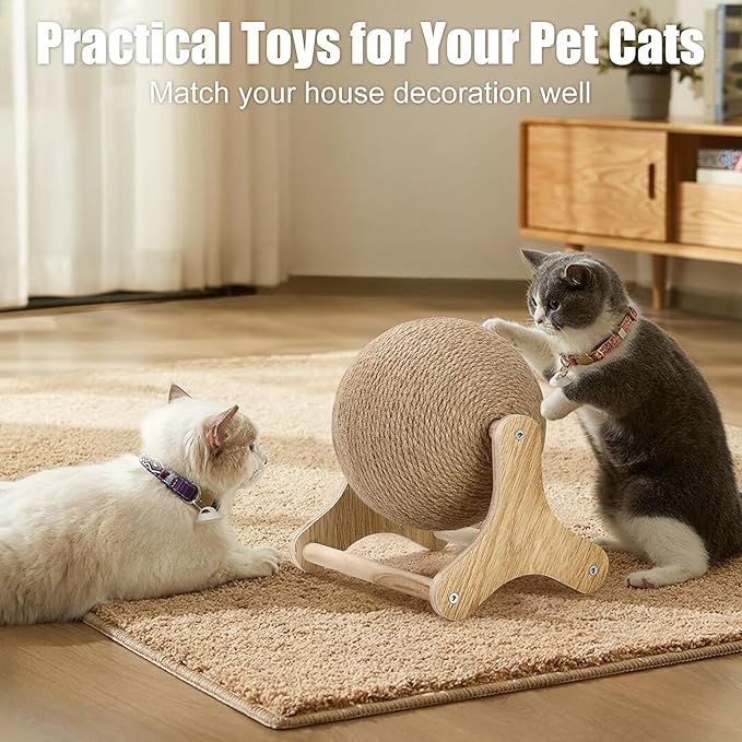Outamateur Cat Scratcher Ball Toy, Sisal Cat Scratching Ball with Stable Stand, Interactive Exercise Toy for Small Pet Interactive Exercise and Play