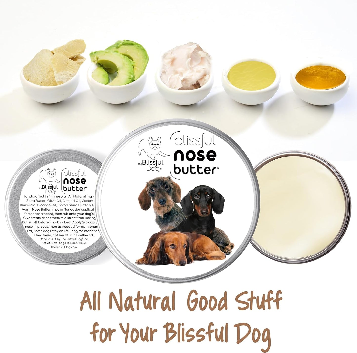 The Blissful Dog Daschund Nose Butter for Dry, Cracked Skin, Lick-Safe Dog Nose Balm with Moisturizing Shea Butter, Almond, Olive, and Essential Oils, Pet Supplies, Uncented, 2 oz.