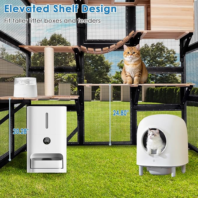 71.1" L Large Cat Catio Outdoor Cat Enclosure Window Acess, Walk-in Cat Cage Cat House for Multiple Indoor Outdoor Cats, Outside Patio 6 Doors Weatherproof Roof