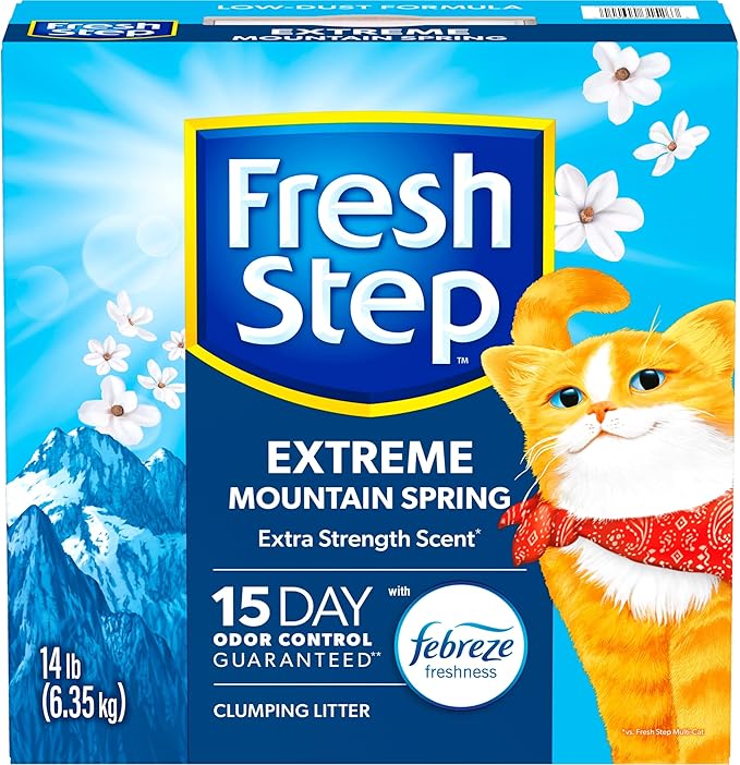Fresh Step Extreme Clumping Litter With Febreze Freshness, Mountain Spring Scent Clumping Cat Litter With Guaranteed Odor Control, 14 lb. Box