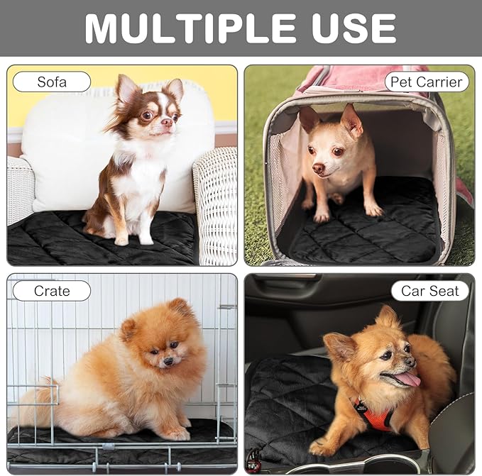 2 Pack Self Heating Cat Mat Self Warming Pet Pads Washable Kennel Mat Dog Crate Pad Reflects Body Heat Non Skid Cat Thermal Pads for Puppy Indoor Outdoor(Black,16 x 20 Inches)