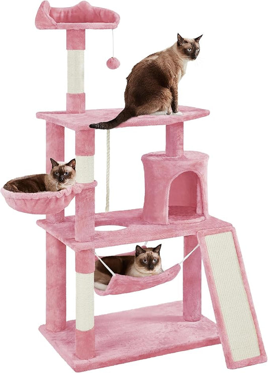 Yaheetech 63.5″ H Cat Tree, Multi Level Cat Tree Condo with Basket Hammock Scratching Post, Cat Furniture for Indoor Cats