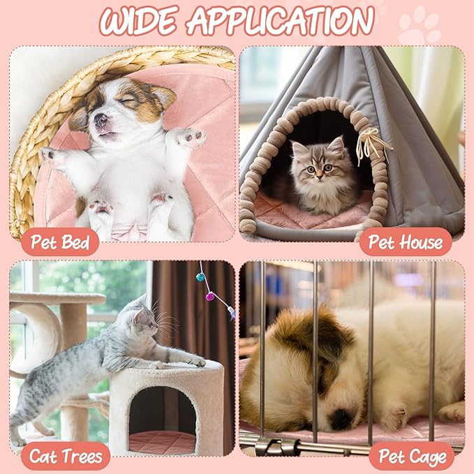 2 Pcs Cat Heating Pad Round 16 Inch Self Heating Cat Mat Washable Heated Bed Anti Slip Warming Pad Pet Bed Mat for Kennel Dog Crate Indoor Outdoor (Pink,16 Inch)