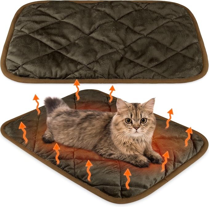 2 Pack Self Heating Cat Mat Self Warming Pet Pads Washable Kennel Mat Dog Crate Pad Reflects Body Heat Non Skid Cat Thermal Pads for Puppy Indoor Outdoor(Brown,16 x 20 Inches)