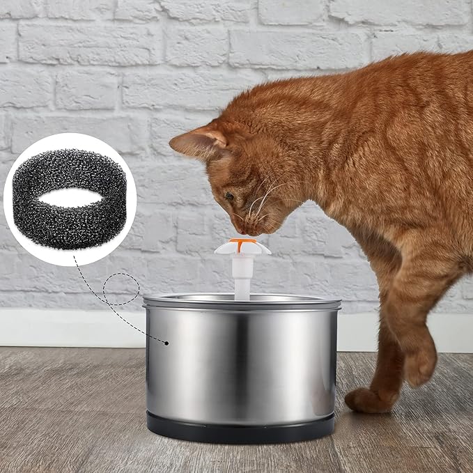 Enhon 16 Pieces Pet Fountain Foam Filters Round Sponge Black Filter Foam Cat Fountain Replacement Filter for 2.5 L/ 84 oz Stainless Steel Cat Pet Drinking Water Stay Healthy Clean