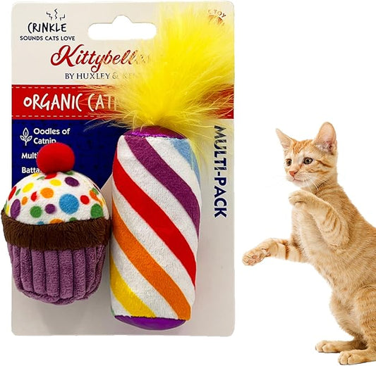 Huxley & Kent Plush Cat Toy - Interactive Catnip Toy for Cats & Kittens - Soft with Crinkle & Catnip - Fun Indoor Play - Mewow Cupcake & Candle, 2pk