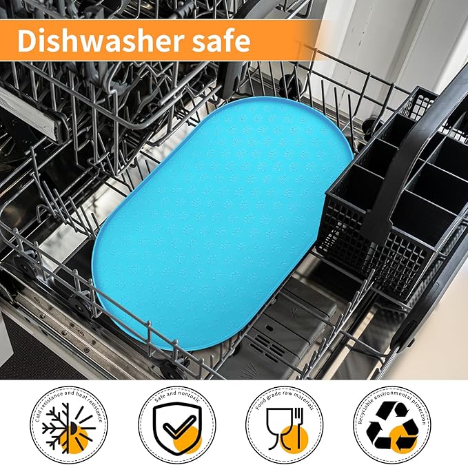 KPWACD Dog Food Mat Anti-Slip Bowl Mats for Food and Water, High-Lips Waterproof Pet Placemat Prevent Messy Spills to Floor, Silicone Puppy Feeding Trays for Large Medium Small Dogs Cats