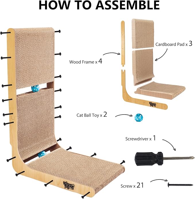 Cat Scratcher, Vertical Cat Scratching Board, 23.6 Inch L Shape Cat Scratch Pads Wall Mount Cat Scratchers for Indoor Cats