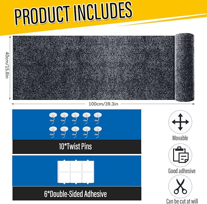 Cat Scratch Couch Furniture Protector, Adhesive Cat Scratch Pad Deterrent for Furniture, DIY Climbing Scratcher for Indoor Cats (Dark Grey, 39.3x15.8 in)