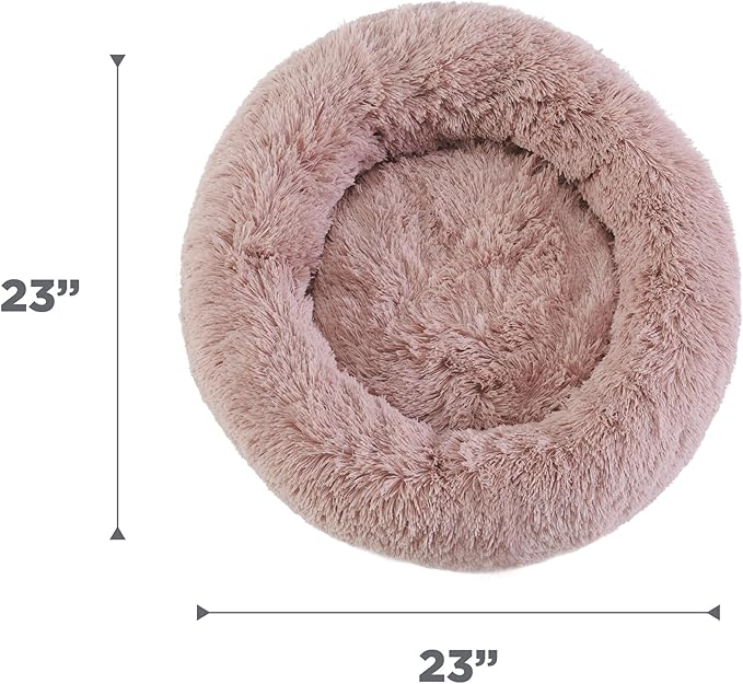 Best Friends by Sheri Original Calming Donut Dog and Cat Bed, Shag Faux Fur, Dusty Rose, (23in x 23in) - Anxiety Relief for Pets Up to 25 lbs