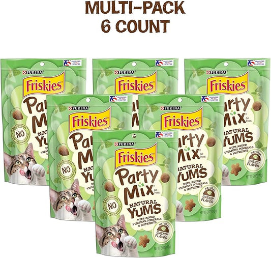 Purina Friskies Made in USA Facilities, Natural Cat Treats, Party Mix Natural Yums Catnip Flavor - (Pack of 6) 6 oz. Pouches