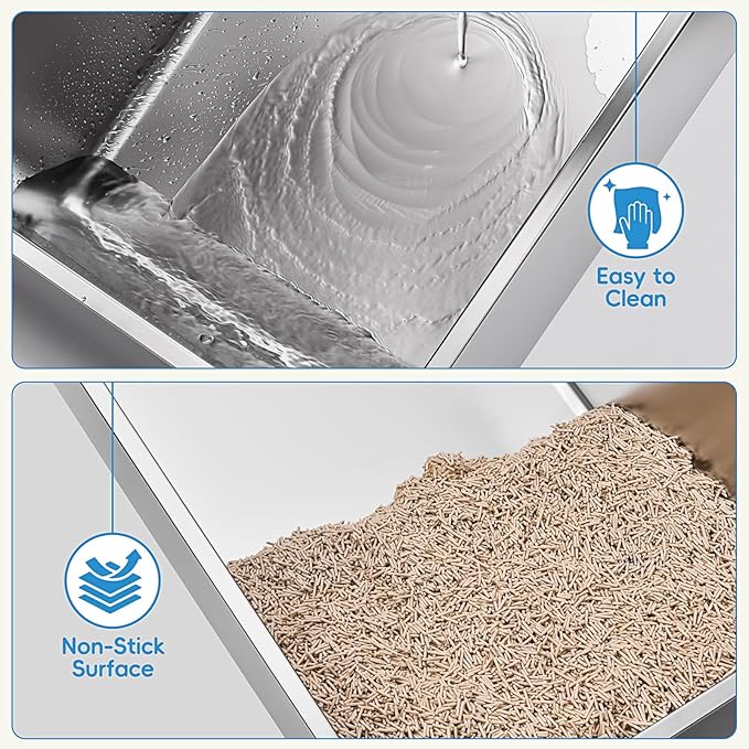 2 Pack Stainless Steel Cat Litter Box with Lid, XL Extra Large Metal Box for Big Cats, 24" L x 16" W x 12" H, Enclosed Litter Box High Sided, Non-Sticky, Include Litter Scoop