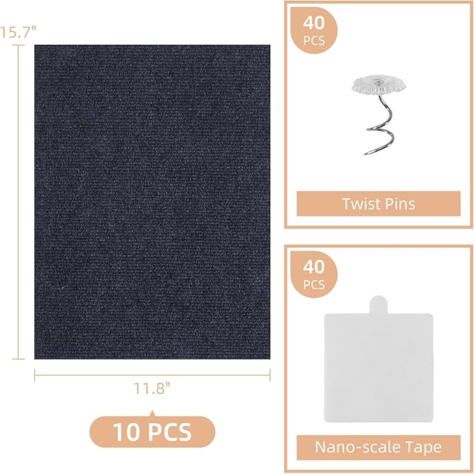 Anti Cat Scratch Furniture Protector, 10 Pack | 11.8" X 15.7" / Per | Self-Adhesive Cat Scratching Mat for Couch, Wall, Door, DIY, Durable, with 40 Twist Pins(Dark Grey)