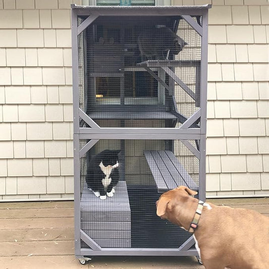 GUTINNEEN Cat House Mobile Catio for Outdoor Enclosure with Waterproof Roof Feral Cat Cage On Wheels,Bird Cage with Upgraded Resting Box,70.9"