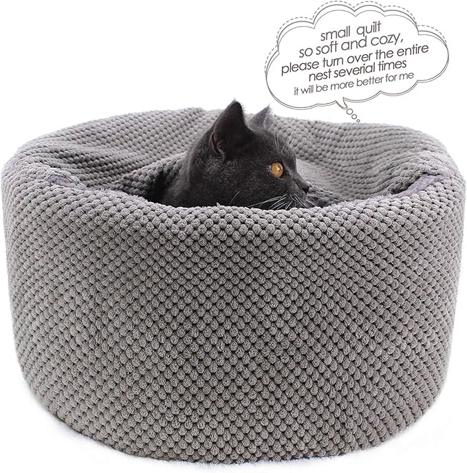 Winsterch Large Cat Cave Bed - Soft, Enclosed & Washable for Indoor/Outdoor Cats & Kittens, Anti-Slip Bottom, Calming, Covered (Gray, 16.5 x 16.5 x 7.48 in)