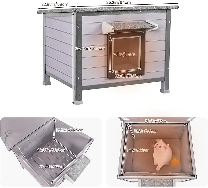 Outdoor Insulated Cat House Weatherproof for Winter, Feral Cat Shelter with Insulated Liner, All Round Metal Frame Wooden Condos, Indoor and Outdoor Use for Cat, Rabbit and Small Animal