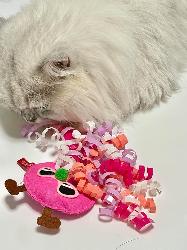 Catnip Toys for Cat,Kitten Chew Teeth Cleaning Toy,Interactive Plush Toys for Swatting and Playing，Curly-haired Figure Cat Toy (red)