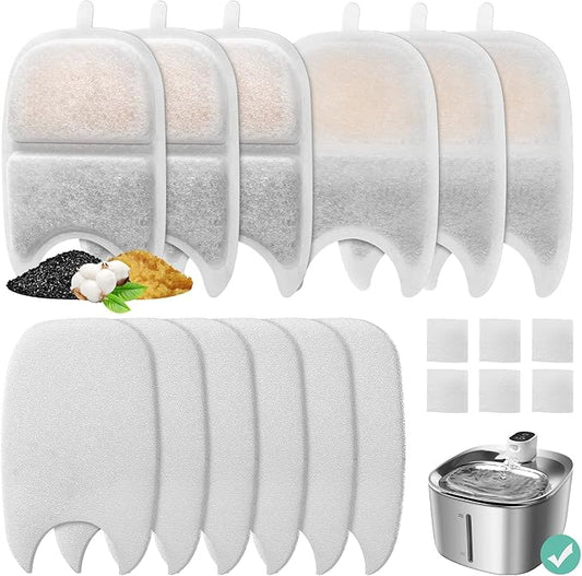6 Set Replacement Filters & Sponges for 135 fl oz/4L Wilreless Cat Water Fountain, BFLICROY Cat Water Fountain Filters, Triple Filtration Pet Fountain Filter Replacement, Dog Fountain Filter
